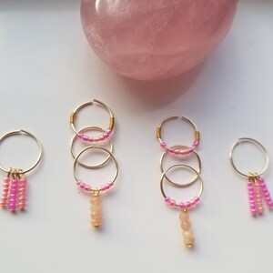 Mermaid Pink HairRings Set ||  Divine Hair Charms, Hair Accessories , Locs , Braids || Peach Moonstone HairRings, Set of 8 Rings ||