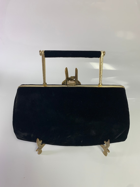 Black And Gold Vintage Suede Purse