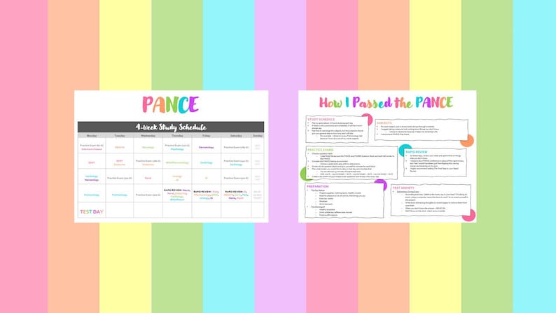 以下が含まれることがあります： PANCE試験のための印刷可能な学習ガイド。このガイドには、4週間の学習スケジュールと試験に合格するためのヒントが含まれています。学習スケジュールは日別に整理されており、解剖学、生理学、薬理学など、さまざまなトピックが含まれています。試験に合格するためのヒントには、効果的な学習方法、ストレスの管理方法、試験当日の準備方法に関するアドバイスが含まれています。