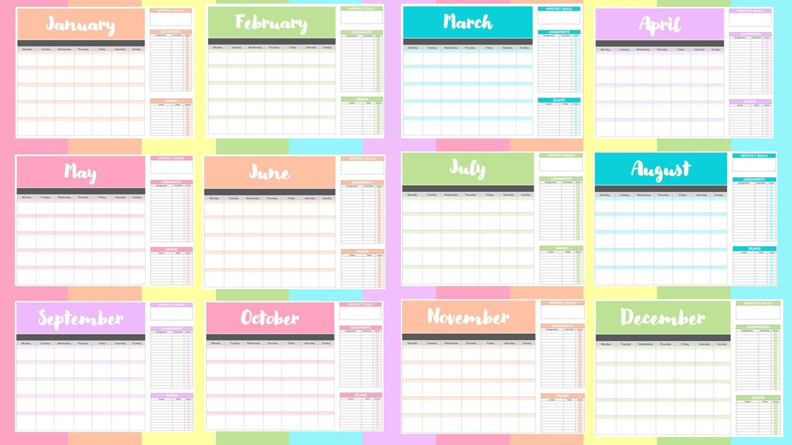 Study Calendar School Exams Nursing / Med School / PA Etsy