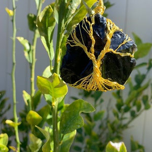 Rough Obsidian Gold Wrapped Tree of Life Pendant