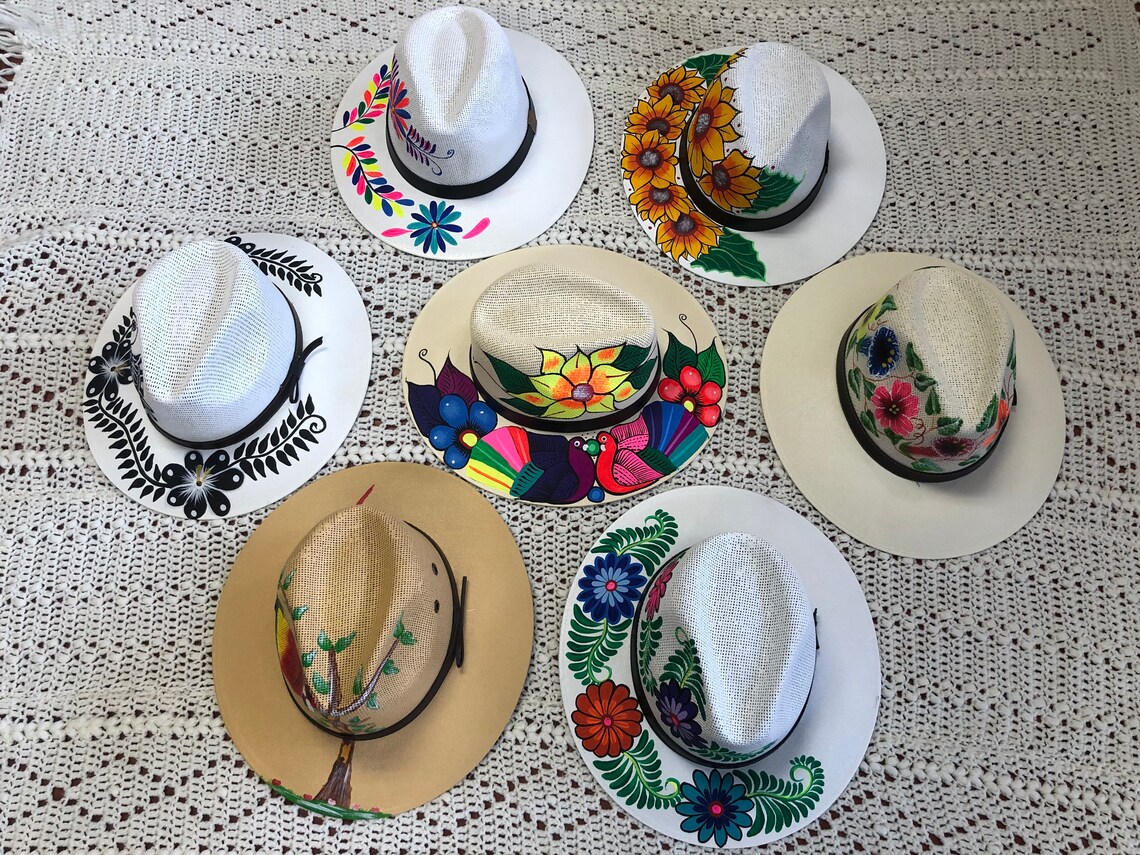 Traditional mexican artisanal hat. Hand painted floral hat Etsy