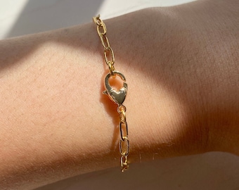 Heart Paperclip Bracelet, thick gold plated chain, chunky gold link bracelet, everyday gold bracelet, minimal simple layering bracelet