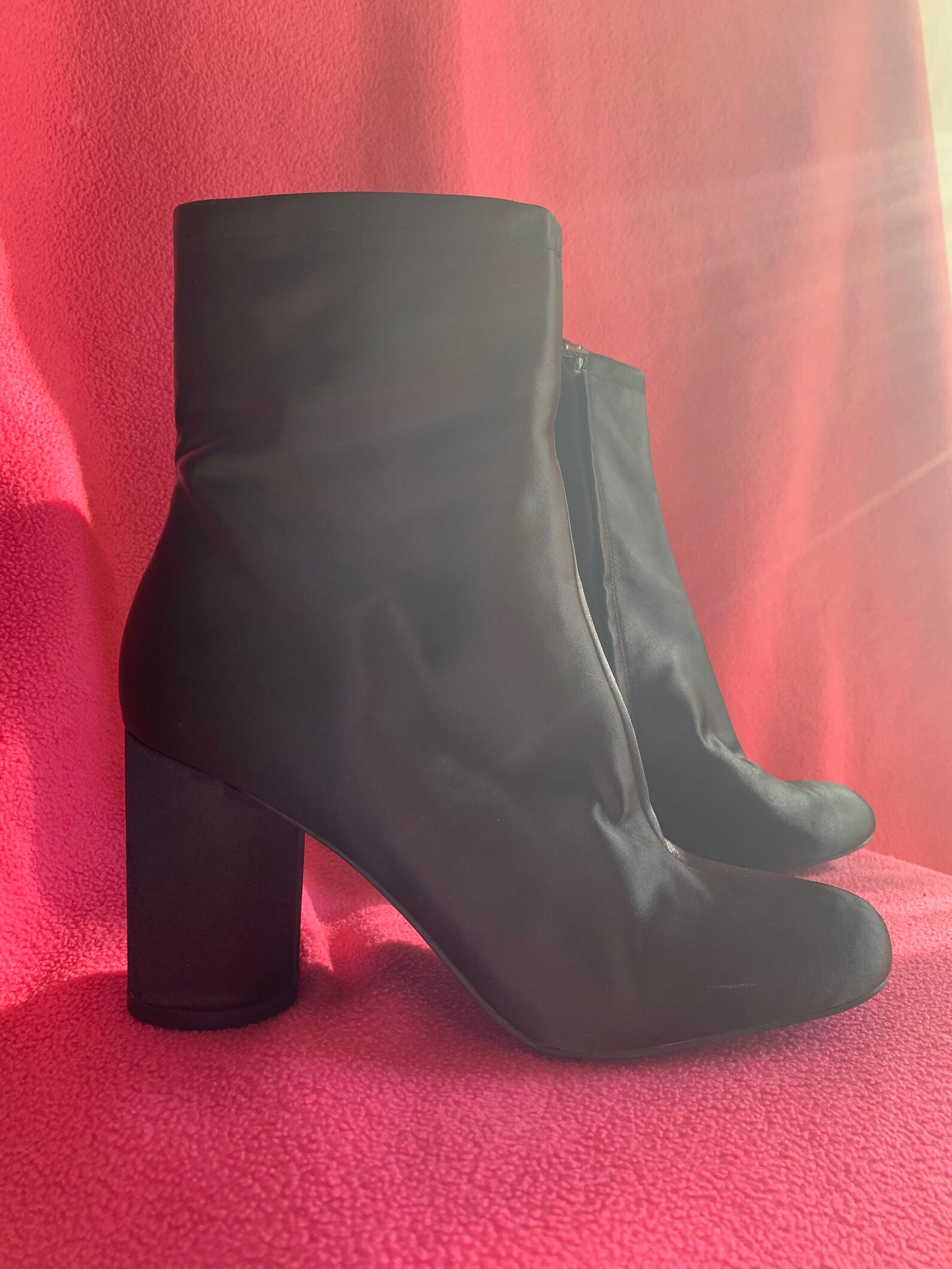 Black Satin Heeled Boots by Jessica Simpson Sleek & Stylish | Etsy