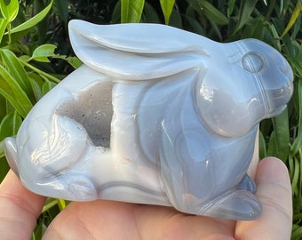 Druzy Agate Crystal Bunny Rabbit Carving, Bunny Rabbit Spirit Animal Totem, Druzy Crystal Carving