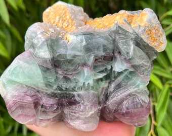 One-of-a-Kind Fluorite Skull Carving - Unique Home Decor or Crystal Collection Piece