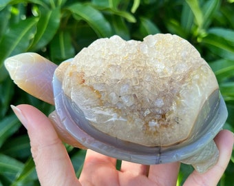 Druzy Agate Crystal Turtle Carving, Turtle Spirit Animal Totem, Druzy Crystal Centerpiece