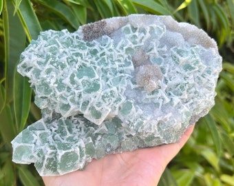 Large Sugar Green Fluorite Cluster with Display Stand