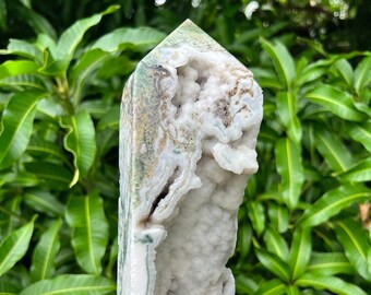 Crystal Moss Agate Tower, High Quality Crystal Tower, Large Moss Agate Point, Green Moss Agate Obelisk
