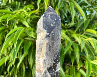 Druzy Sphalerite Tower , Druzy Sphalerite Crystal Wand Tower , Natural Druzy Sphalerite Crystal Point Obelisk , Druzy Grey Sphalerite Towers