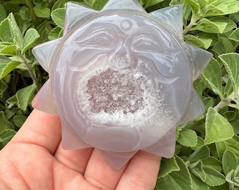 Druzy Crystal Sun Agate Carving, Stand Included