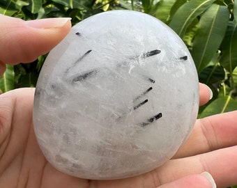 Tourmaline Quartz Crystal Large Palm Stone, Meditation