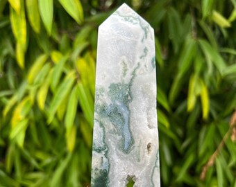 Druzy Crystal Moss Agate Tower, High Quality Crystal Tower, Large Moss Agate Point, Green Moss Agate Obelisk