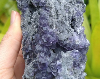 Purple Fluorite and Druzy Quartz Cluster, Mineral Specimen