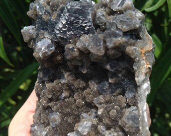 Rare Green Blue Ladder Fluorite with Druzy Quartz on Matrix, Mixed Mineral Specimen