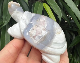 Banded Flower Agate Crystal Turtle Carving, Turtle Spirit Animal Totem