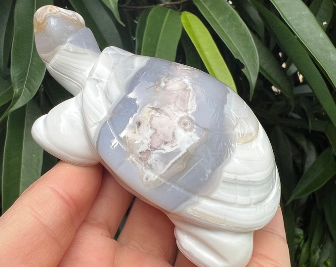 Featured listing image: Banded Flower Agate Crystal Turtle Carving, Turtle Spirit Animal Totem