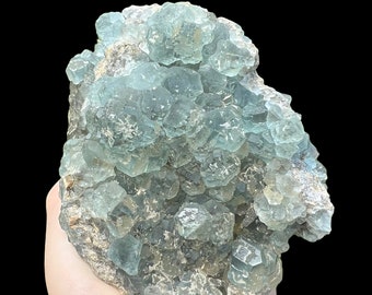 High Quality Translucent Blue Green Fluorite Cluster with Druzy