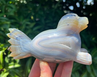 Hand-Carved Druzy Agate Seal- Metaphysical Agate Geode Carving for Protection and Strength, Crystal Seal Figurine