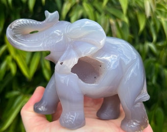 Druzy Agate Crystal Elephant Carving, Huge Crystal Elephant Centerpiece, Crystal Home Decor