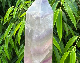Clear Lavender Purple and Green Fluorite Crystal Obelisk Reiki Wand, Fluorite Tower Point