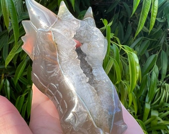 Druzy Agate Geode Dragon Head Skull