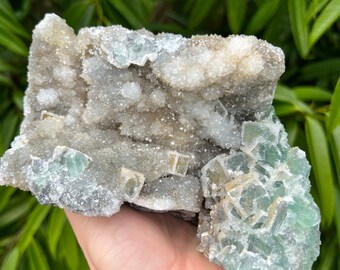 Large Sugar Green Fluorite Cluster, Raw Mineral Specimen Geode