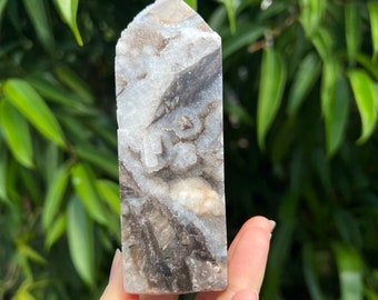 Druzy Sphalerite Tower , Druzy Sphalerite Crystal Wand Tower , Natural Druzy Sphalerite Crystal Point Obelisk , Druzy Grey Sphalerite Towers