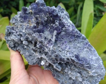 Beautiful Translucent Purple Blue Fluorite and Druzy Quartz Cluster, Mineral Specimen, Centerpiece