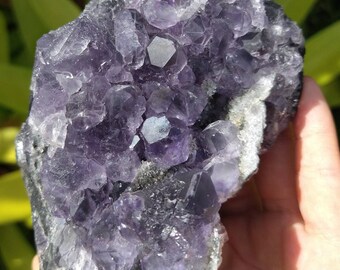 Purple Fluorite Cluster, Druzy Fluorite with Quartz Crystal, Rainbow inclusion, Raw Fluorite Geode
