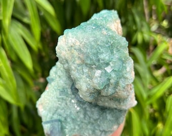 Beautiful Raw Green Cubic Fluorite Cluster on Matrix, Mined Mineral Specimen