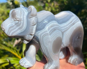 Banded Agate Bear Carving | Agate Geode | Crystal Animal