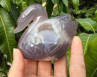 Hand-Carved Agate Swan with Druzy: Crystal Decor