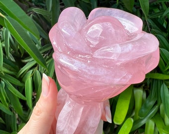 Rose Quartz Crystal Rose Carving, Natural Pink Rose Quartz Carving, Pink Home Decor, Love Stone, Reiki Altar, Crystal Rose Gift