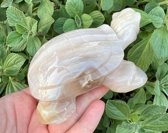 Large High Quality Flower Agate Crystal Turtle Carving, Turtle Spirit Animal Totem