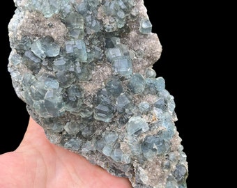 Gorgeous Blue Green Fluorite Cluster with Druzy Smokey Quartz