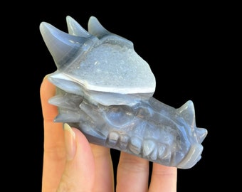 Druzy Agate Geode Dragon Head Carving