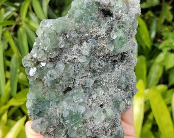Beautiful Large Green Fluorite Cluster with Pyrite and Quartz, Raw Mineral Specimen Centerpiece, Crystal Decor