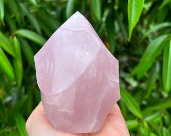 Rose Quartz Crystal Flame Carving, Flame Crystal Centerpiece, Rose Flame