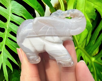 Flower Agate Crystal Elephant Carving