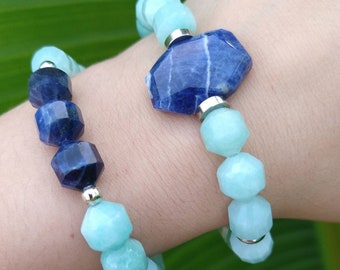 Sodalite & Amazonite Bracelet Set Empath Lightworker Statement Jewelry Gemstone