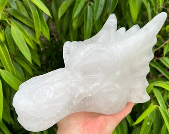 Huge Quartz Crystal Dragon Head Skull Carving