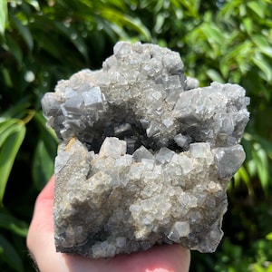 Beautiful Large Translucent Gray and Black Cubic Fluorite Cluster, UV Reactive, Raw Mineral Specimen Centerpiece, Large Crystal Decor
