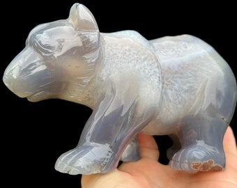 Druzy Agate Bear Crystal Carving: Animal Totem Gift