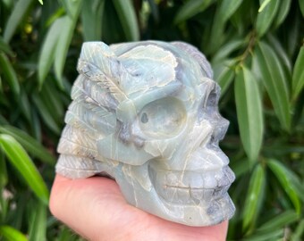 Amazonite Skull Carving, Stone Skull Carving