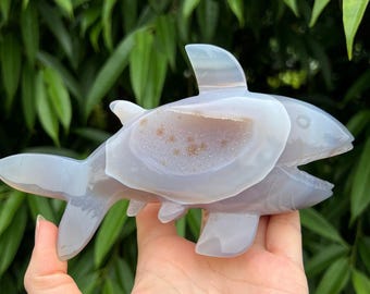 Druzy Crystal Shark Agate Carving: Large Geode Centerpiece