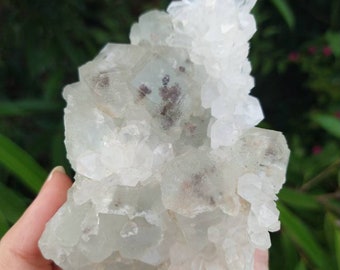 High Quality Rare Translucent Light Green Fluorite with Quartz Cluster on Matrix, Stand Included