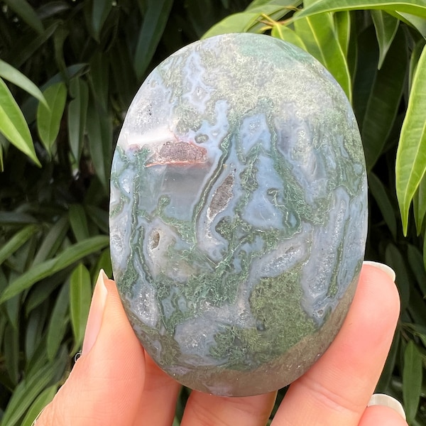 Moss Agate Palm Stone, Meditation Totem