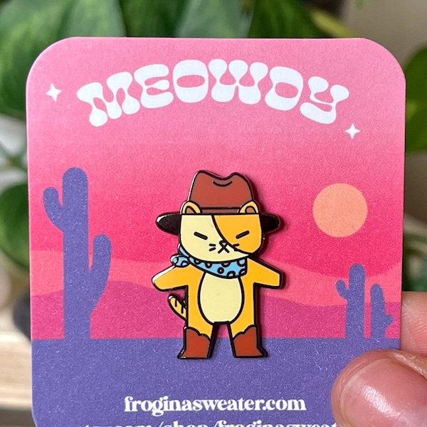 Cute Cat Cowboy Pin | 1 inch Hard Enamel Pin | Cute Cat Pin Art Enamel Pin for backpacks, bags, lanyards | Kawaii Pin Gifts for Her Him