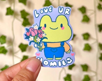 Love Your Homies Frog Sticker | Matte Waterproof Sticker | Cute Frog Drawing Sticker for laptops, waterbottles, car stickers